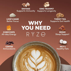 RYZE SUPERFOODS Mushroom Dark Roast Coffee , Instant Coffee with 6 Adaptogenic Mushrooms and Better Energy, Focus, Digestion, Immunity with Lions Mane & Turkey Tail 30 Serving Each