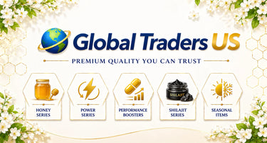 Global Traders US brand logo with product series on a floral background