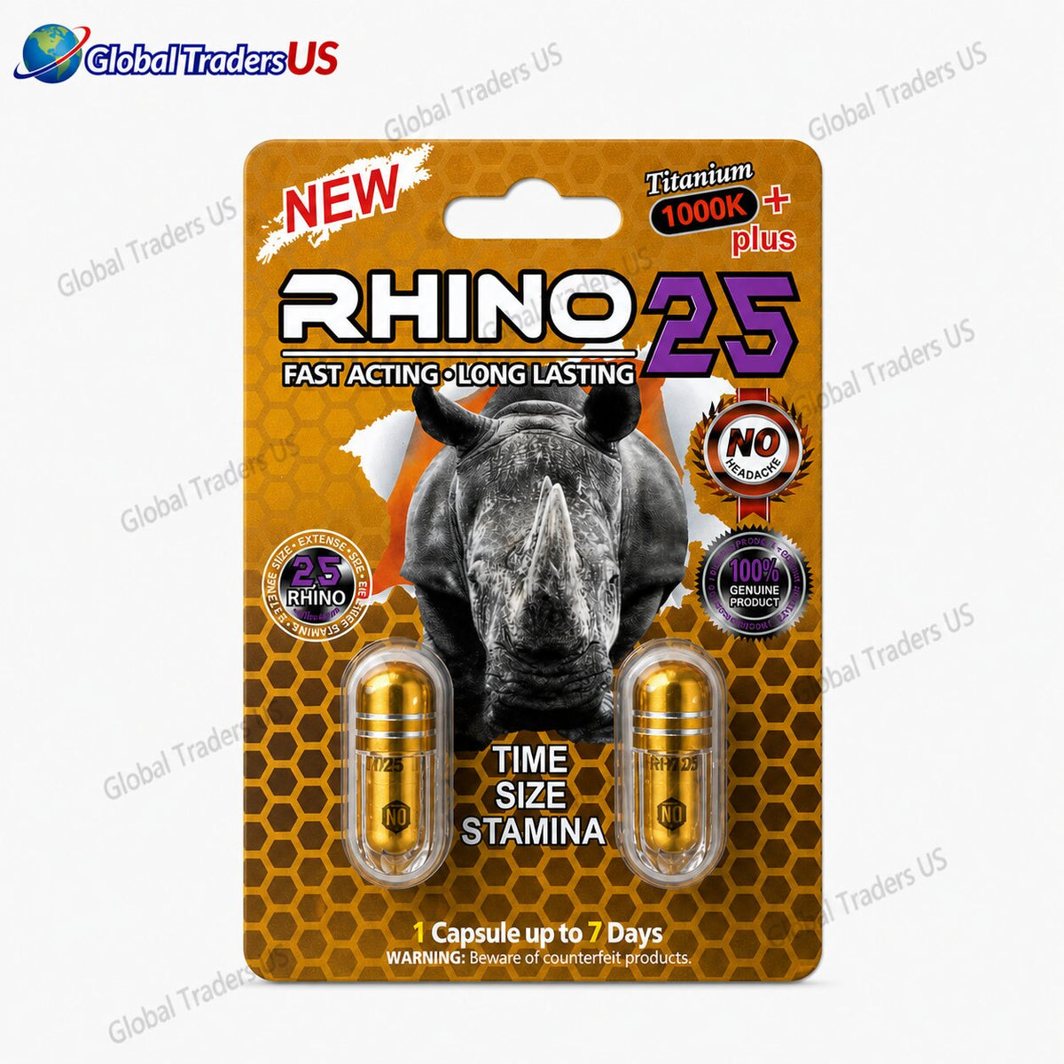 Rhino 25 Titanium 1000K+ Capsules – Pack of 2 | Men’s Wellness Supplement