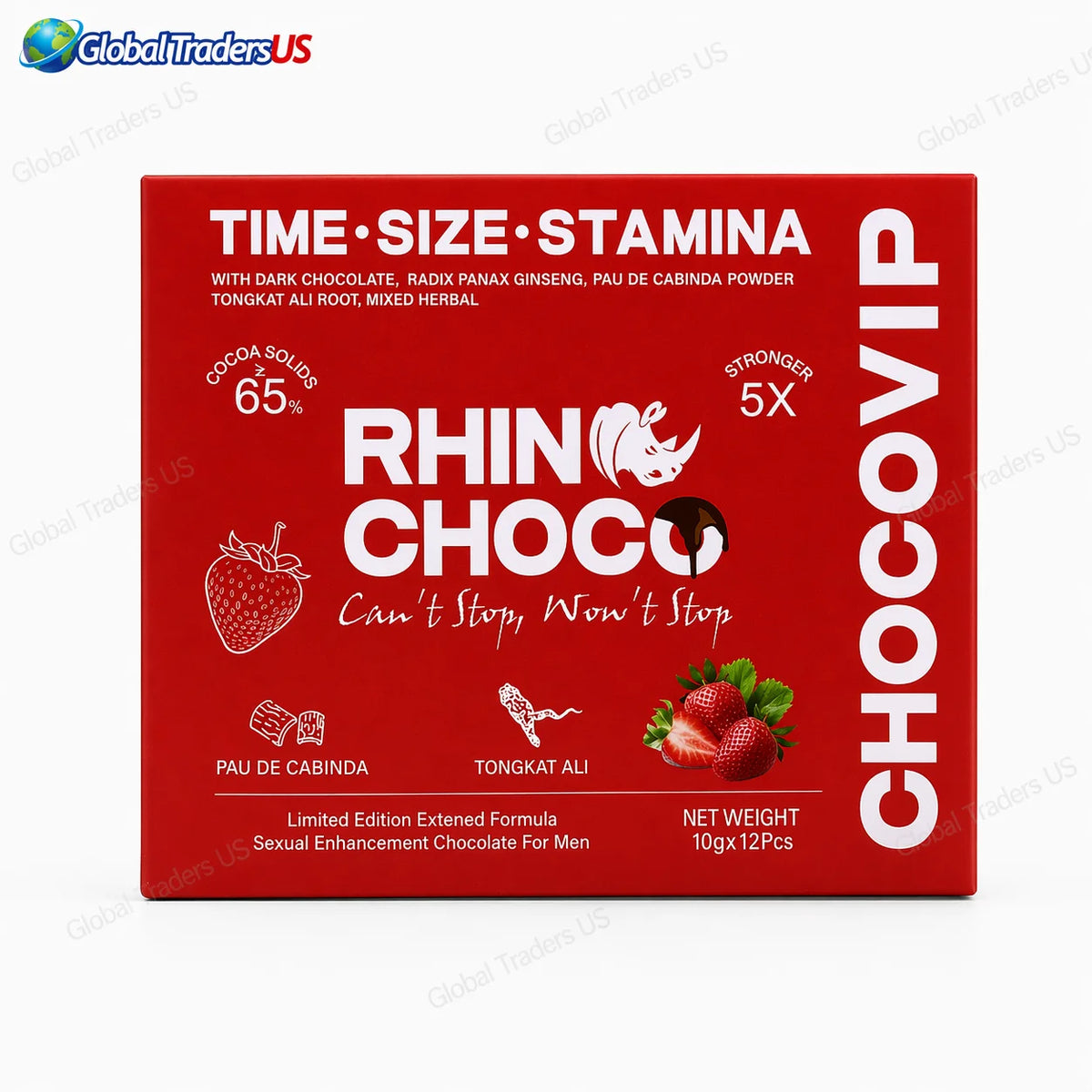 Rhino Choco VIP, Power Chocolate – Energy & Stamina Support for Men 12 pack box
