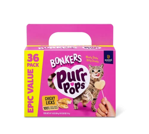 Bonkers Purr Pops Chicky Licks Freeze-Dried Chicken Cat Treats – 36 Pack Value Box
