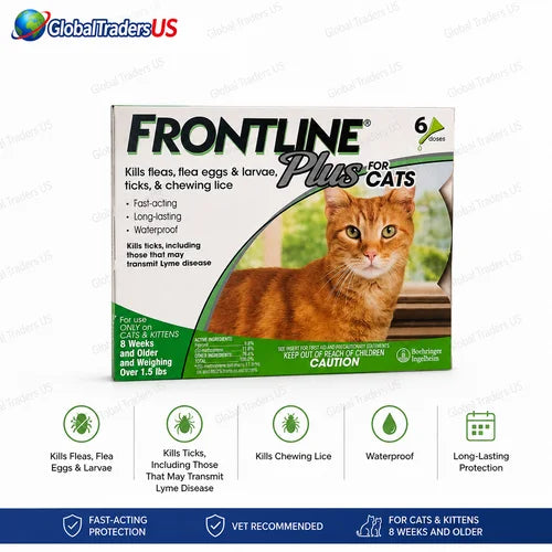 Frontline Plus for Cats Flea & Tick Treatment – 6 Monthly Doses | Waterproof Protection for Cats & Kittens 8 Weeks+