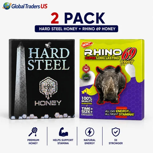 Hard Steel Honey + Rhino 69 Honey 2 Pack | Premium Honey Sachets Combo