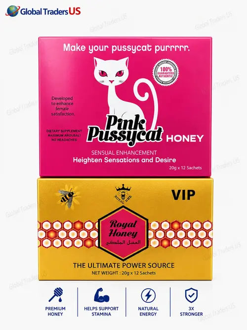 Pink Pussycat Honey + VIP Royal Honey 2 Pack | Premium Honey Sachets | Natural Energy & Stamina