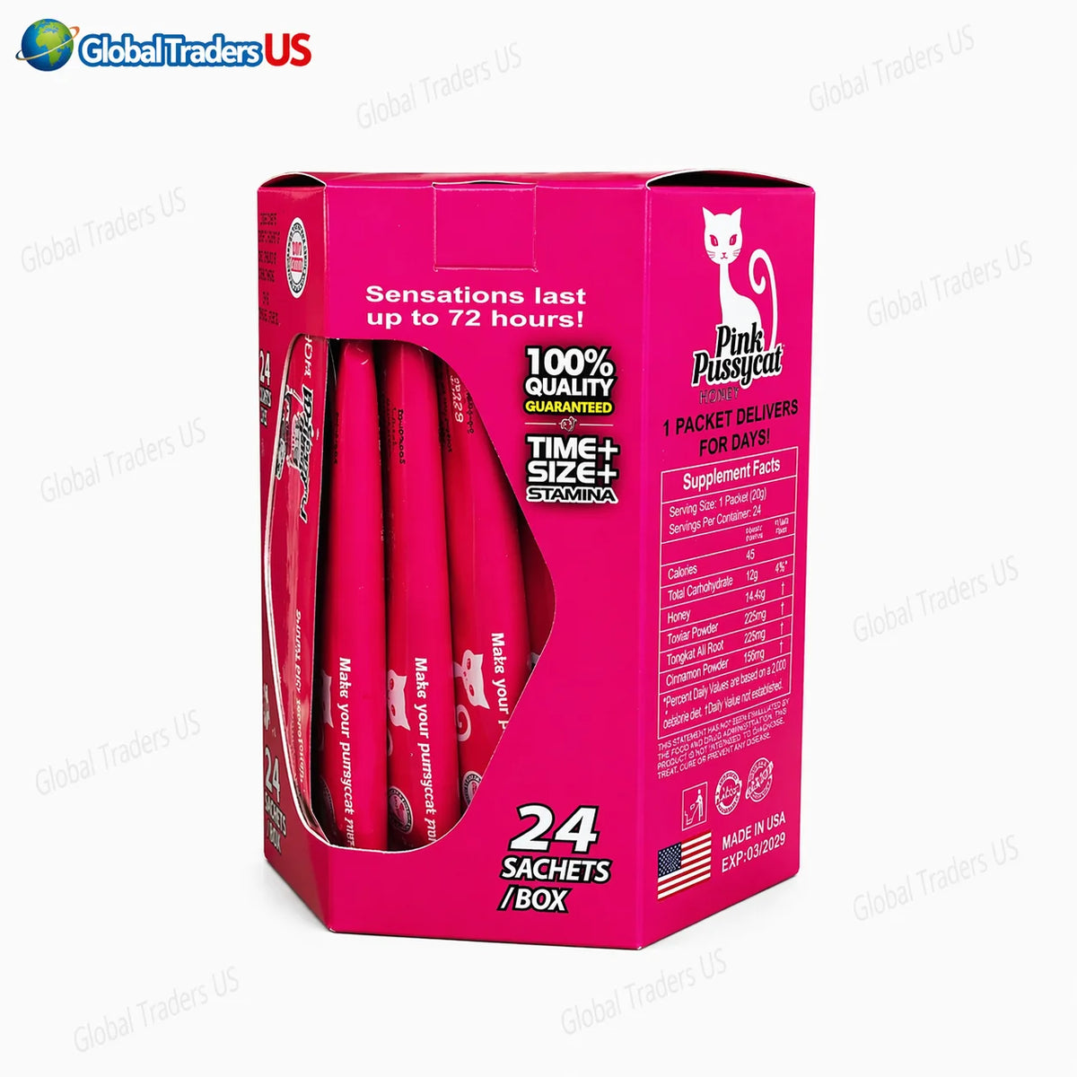 Pink Pussycat Honey 24 Sachets Box – Sensual Enhancement Herbal Supplement | 100% Authentic