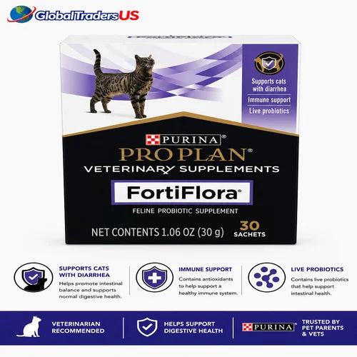 Purina Pro Plan Veterinary Supplements FortiFlora for Cats – Probiotic Supplement 30 Sachets | Digestive & Immune Support